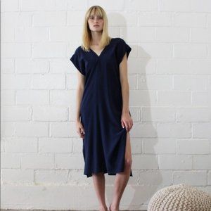 ESBY BANKS SILK KIMONO DRESS - NAVY